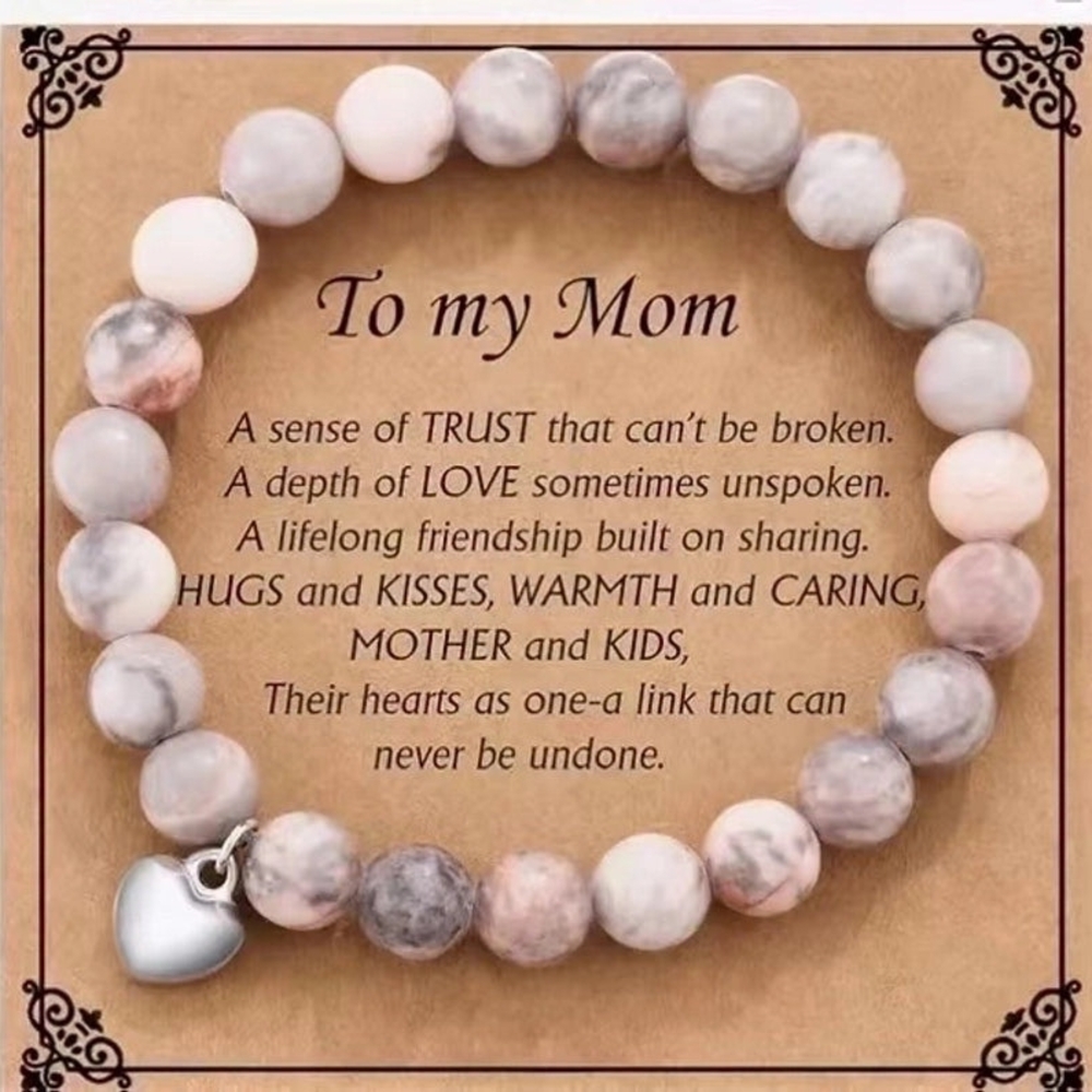 Heart Charm Stretch Beaded Bracelet for Mom